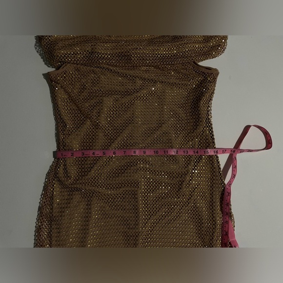 Self Portrait Tan Hotfix Fishnet Maxi Dress crystal Rhinestone studded gown 10 - Picture 7 of 16